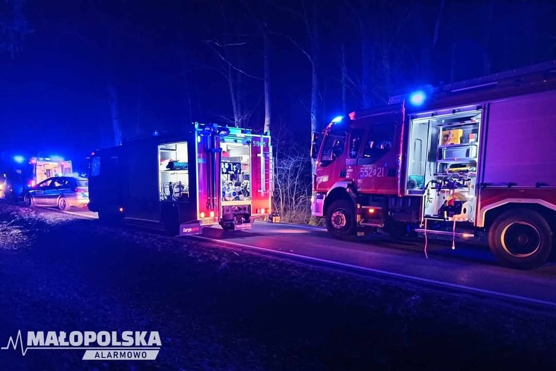 Poważny wypadek w Kętach. Samochód osobowy uderzył w drzewo [FOTO]