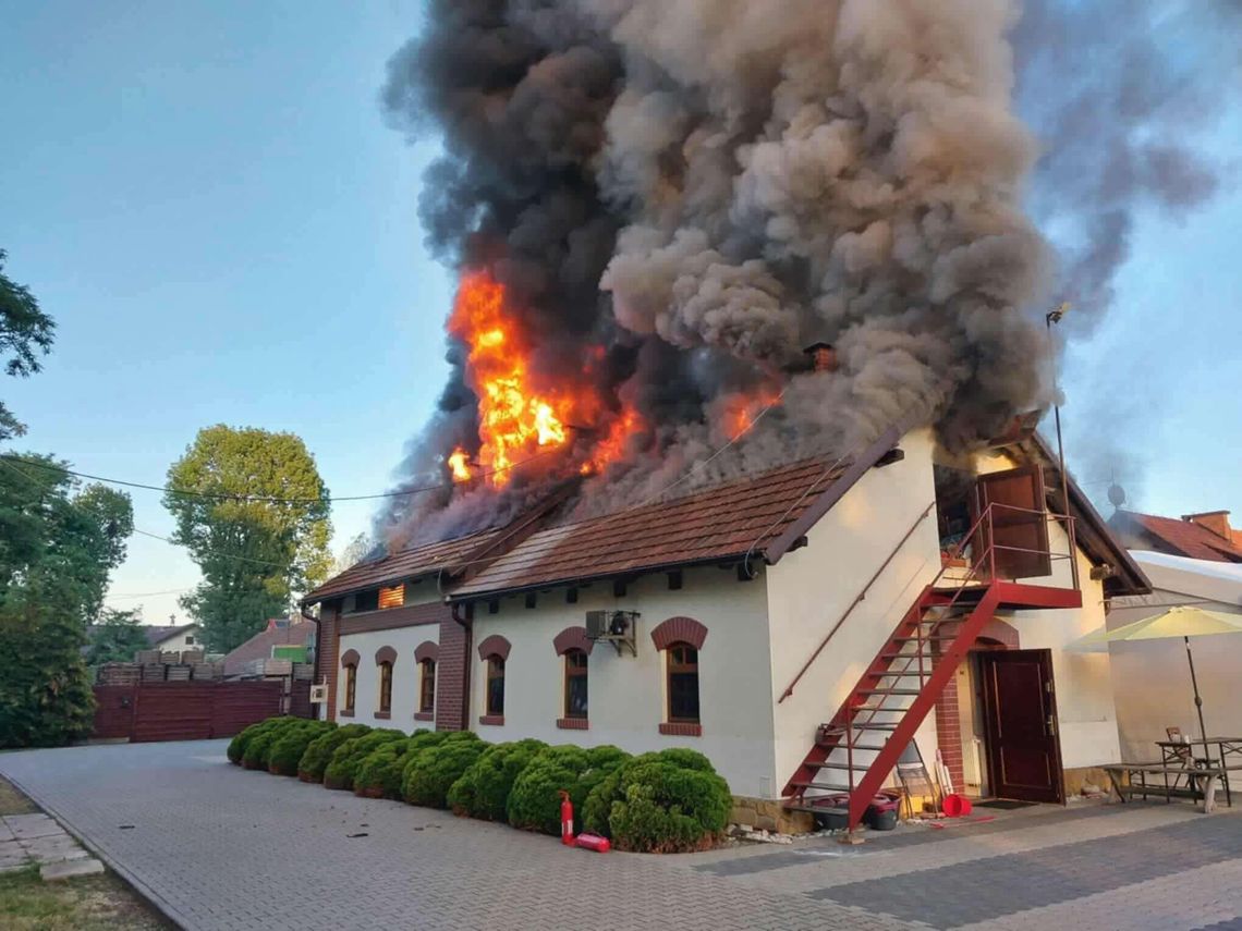 pożar sali weselnej Więckowice, wesele Tarnów pożar, płonący dach Więckowice, ewakuacja wesela Tarnów, straż pożarna Więckowice, przyczyny pożaru wesela