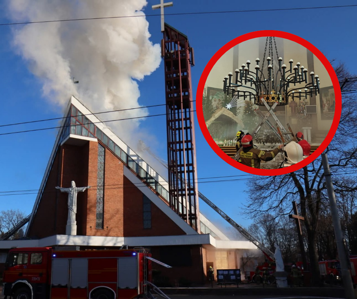 Lublin, pożar kościoła w Lublinie, potężny pożar w Lublinie, dach kościoła spłonął doszczętnie, kościół nadaje się do rozbiórki, województwo lubelskie, akcja gaśnicza, zastępy straży pożarnej