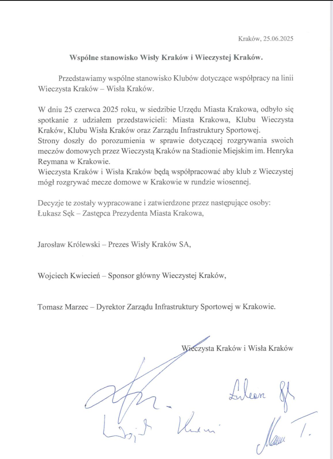 Oświadczenie klubów i miasta.
