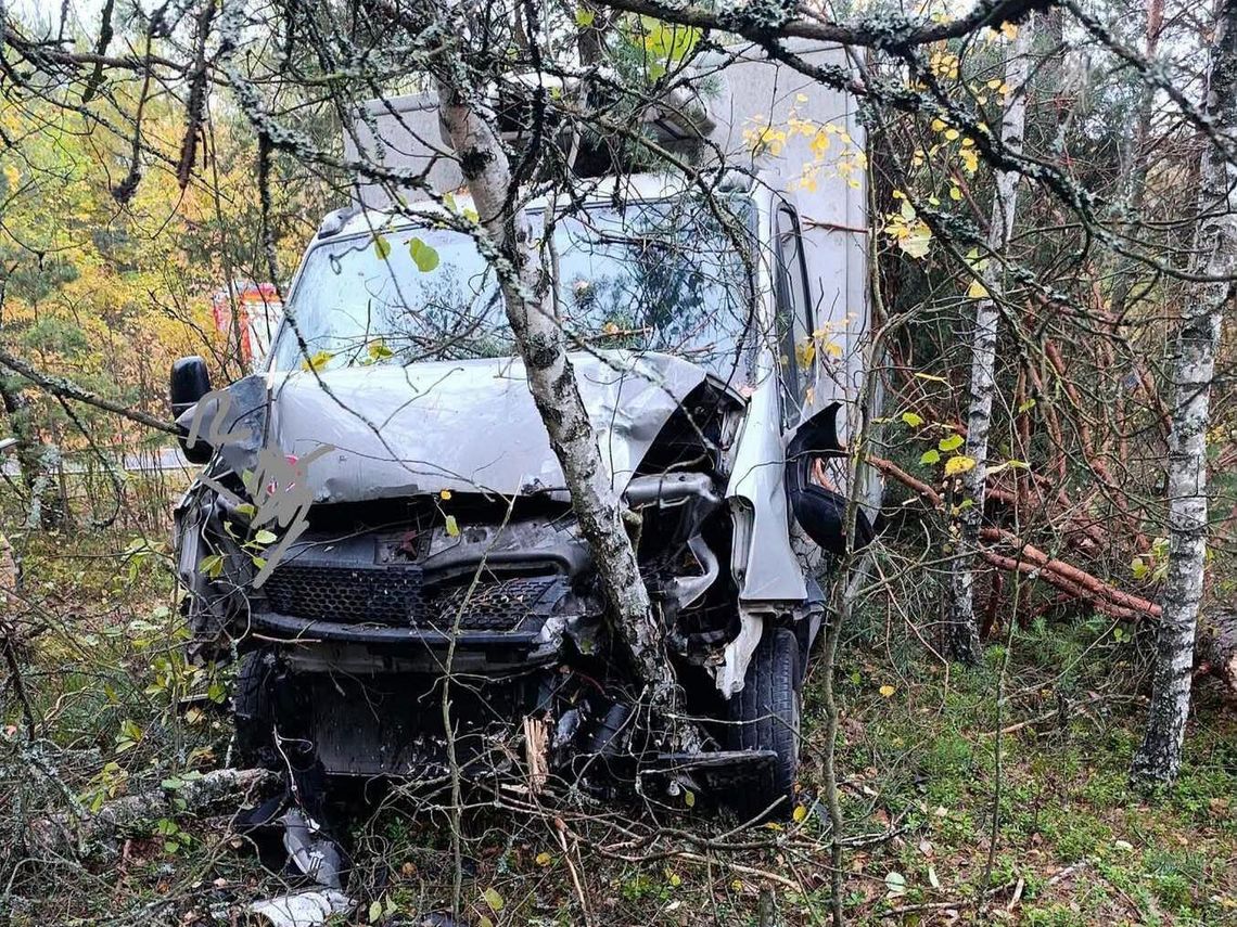 Samochód dostawczy wypadł z drogi w Kluczach. Interweniowały służby