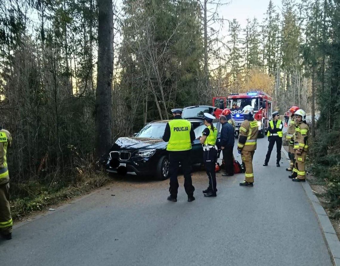 Samochód osobowy rozbił się na drzewie w Nowem Bystrem [FOTO]