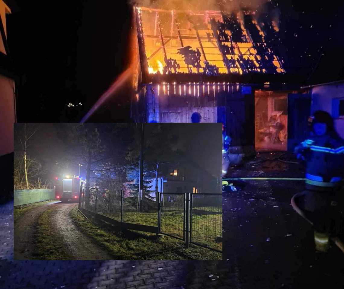 Na zdjęciu strażacy w akcji podczas pożarów w Słomnikach i Słopnicach
