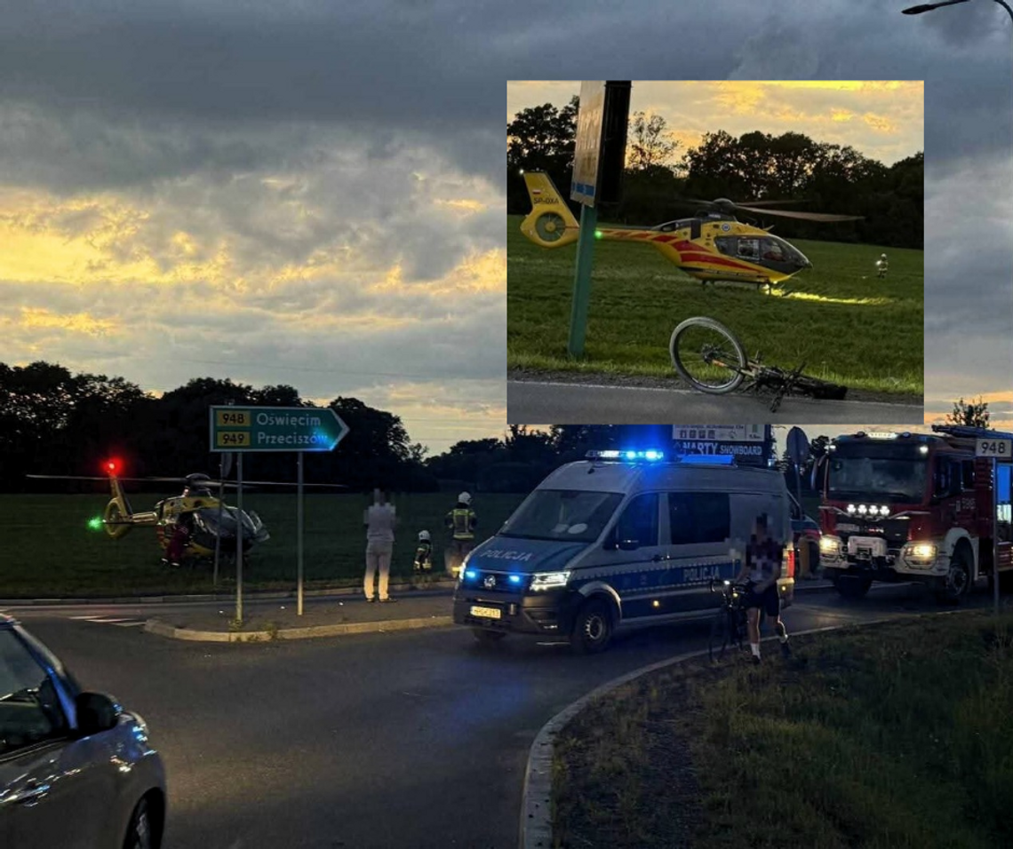 Tragedia na DW949 w miejscowości Łęki. Trwa reanimacja rowerzysty [ZDJĘCIA]