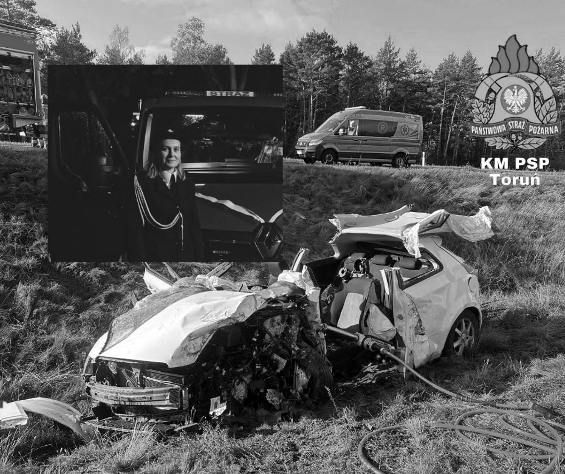 Tragedia pod Toruniem, tragiczny wypadek pod Toruniem, nie żyje druhna OSP Burzyn, 26-letnia druhna, tragiczna śmierć, straż pożarna, strażacy, żałoba