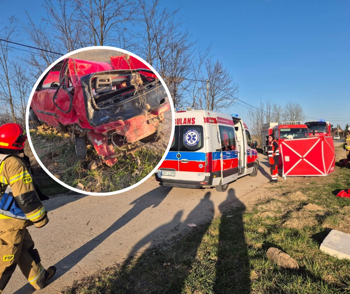 Słupów, powiat miechowski, dachowanie samochodu, nie żyje 22-letni mężczyzna, tragiczny wypadek w powiecie miechowskim