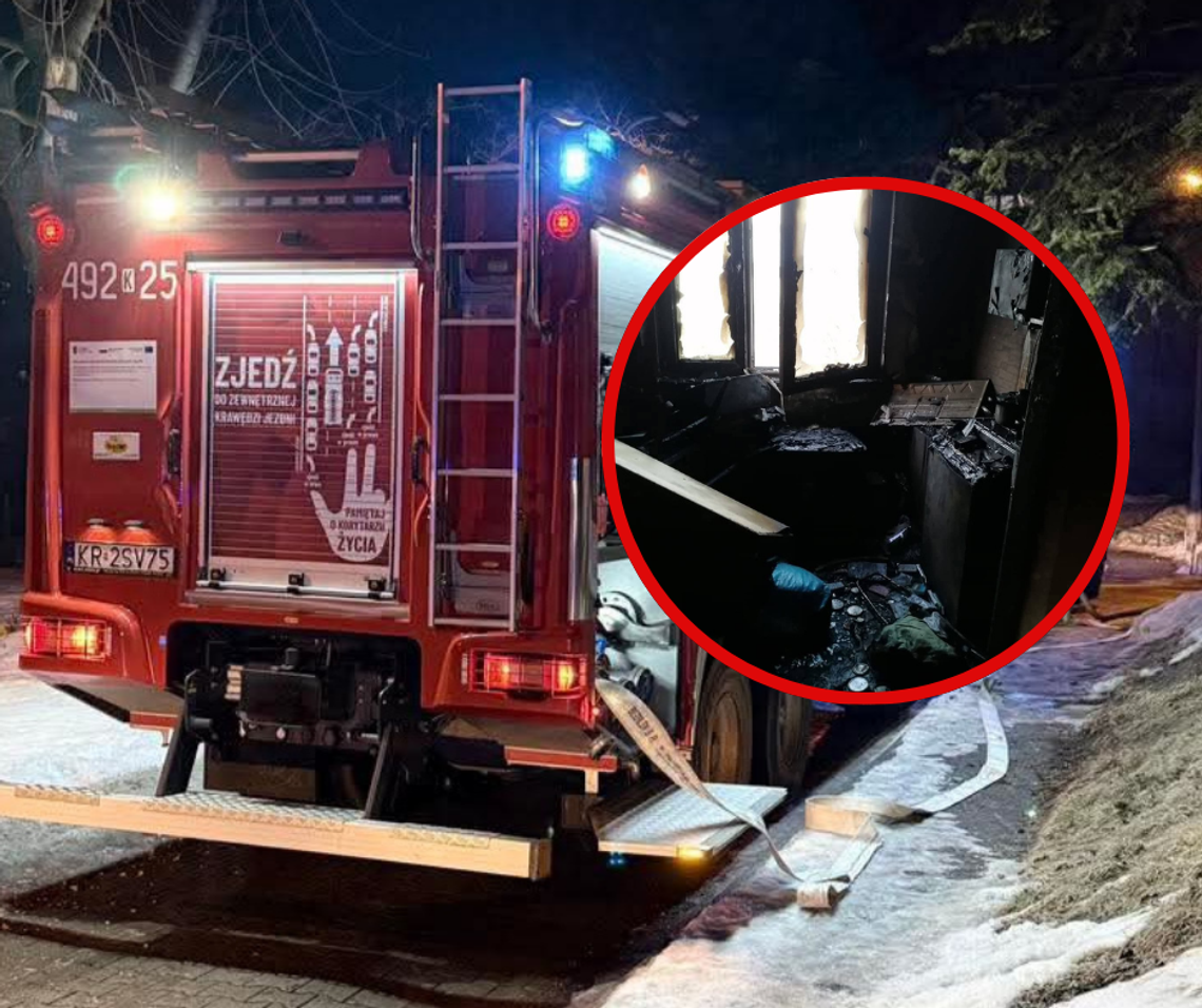 Rabka-Zdrój, na sygnale, tragiczny pożar, akcja gaśnicza, akcja ratownicza, policjant, śmierć 81-latki