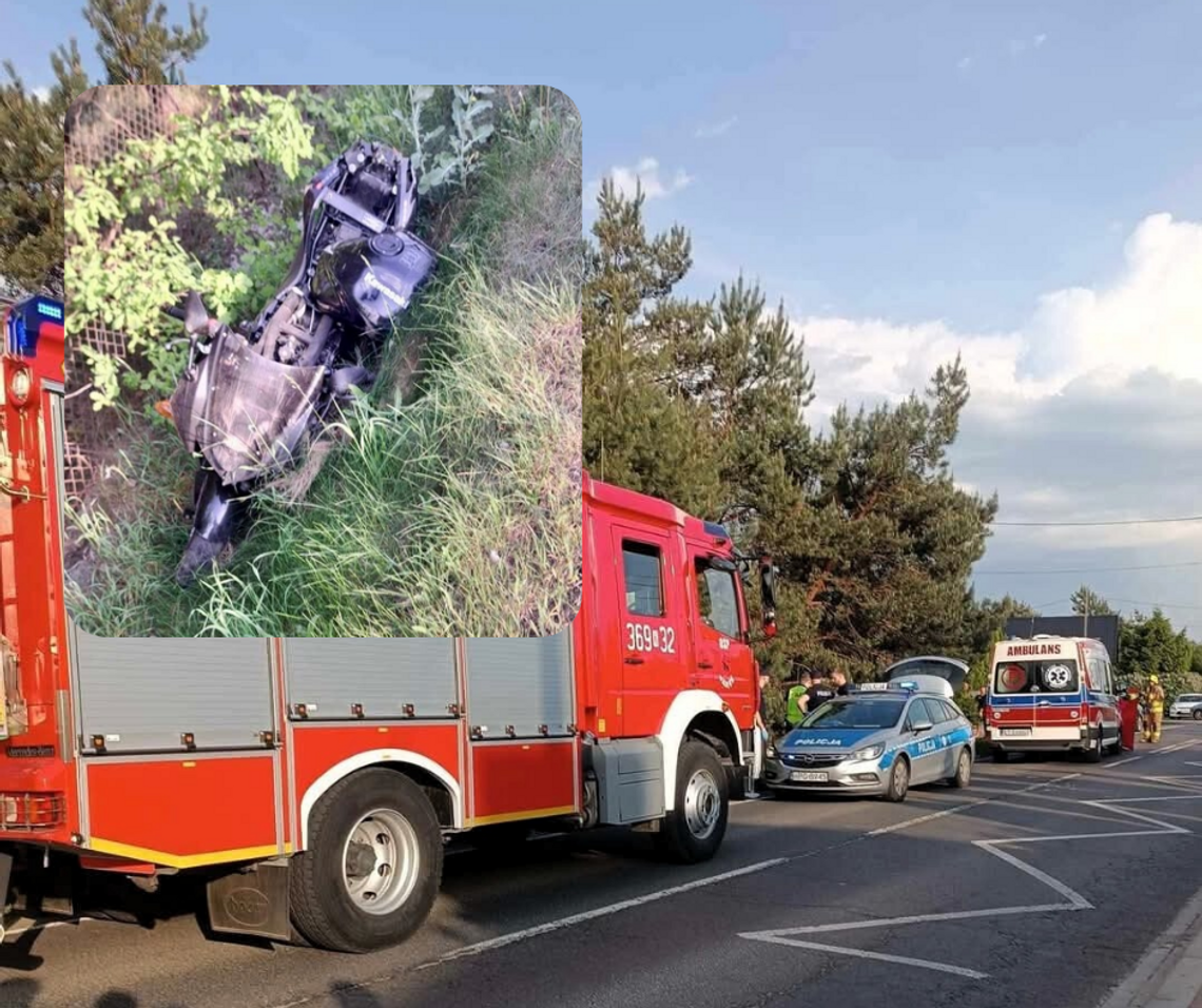 wypadek motocyklisty Radłów, pościg policyjny Radłów, motocyklista ucieczka policja, Radłów wypadek DW975