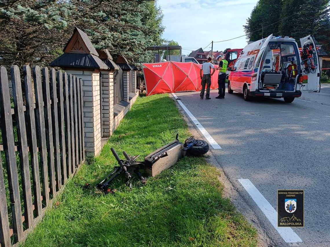 Na zdjęciu miejsce wypadku na hulajnodze elektrycznej w miejscowości Bustryk