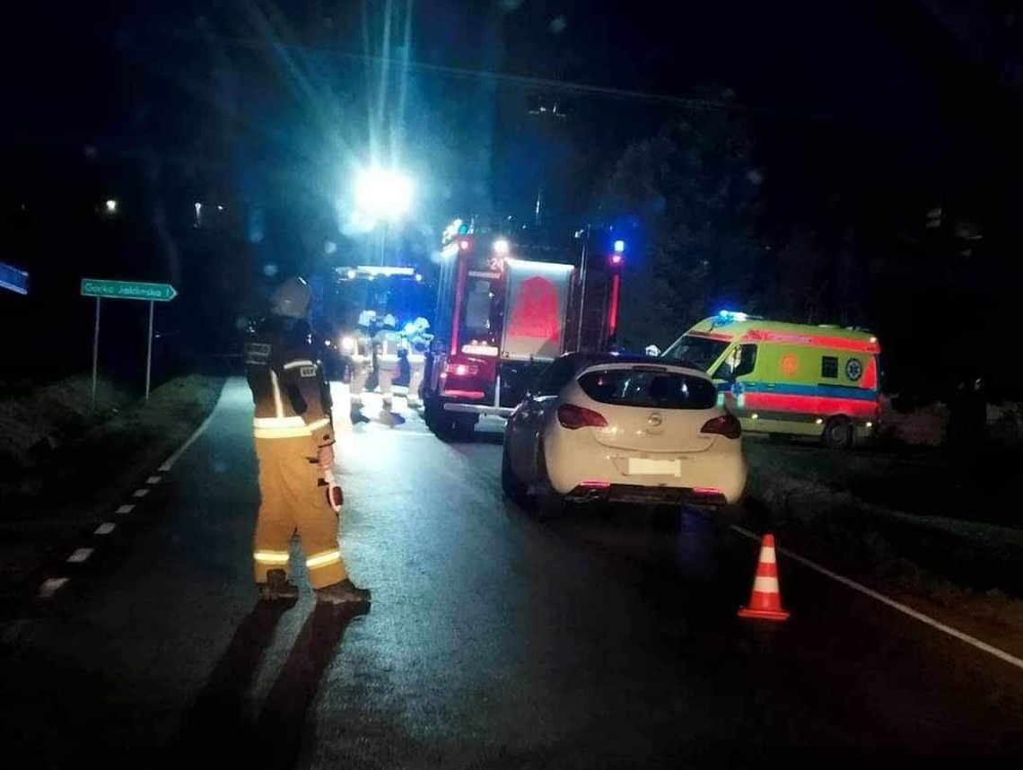 Na zdjęciu służby ratunkowe podczas akcji po czołowym zderzeniu w Wierzbnie