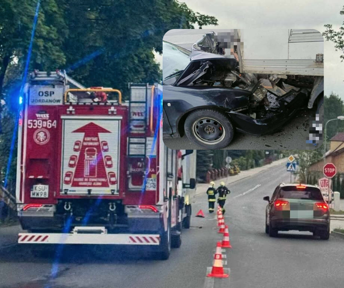 wypadek Jordanów, zderzenie Jordanów Generała Maczka, Jordanów Generała Maczka wypadek, utrudnienia w ruchu Jordanów, poszkodowany wypadek Jordanów