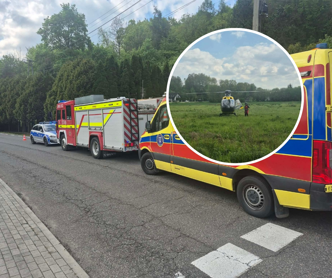 Maszków, na sygnale, upadek z wysokości, poważny wypadek, akcja ratunkowa, śmigłowiec LPR, Lotnicze Pogotowie Ratunkowe