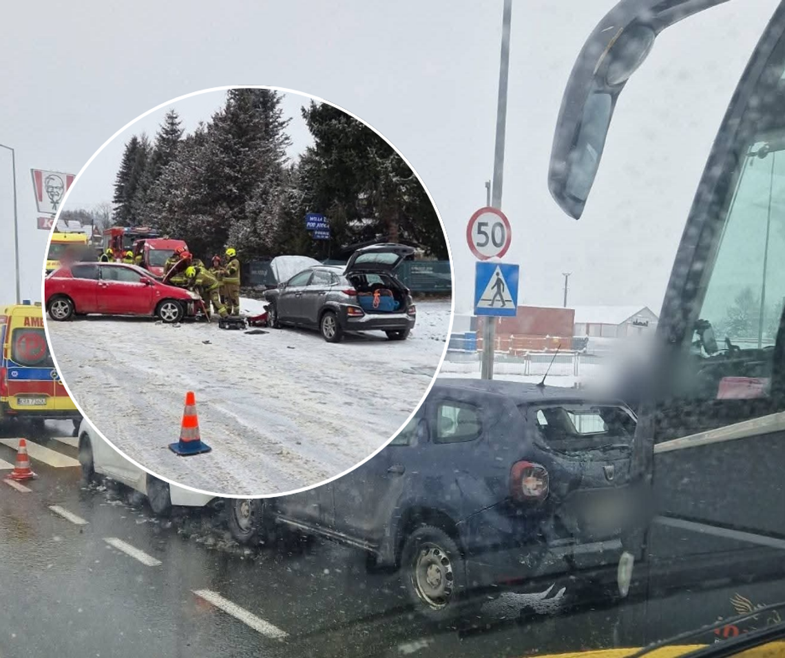 Poronin, Libertów, Zakopianka, Głogoczów, wypadek na Zakopiance, wypadek w Poroninie, zimowe warunki na małopolskich drogach