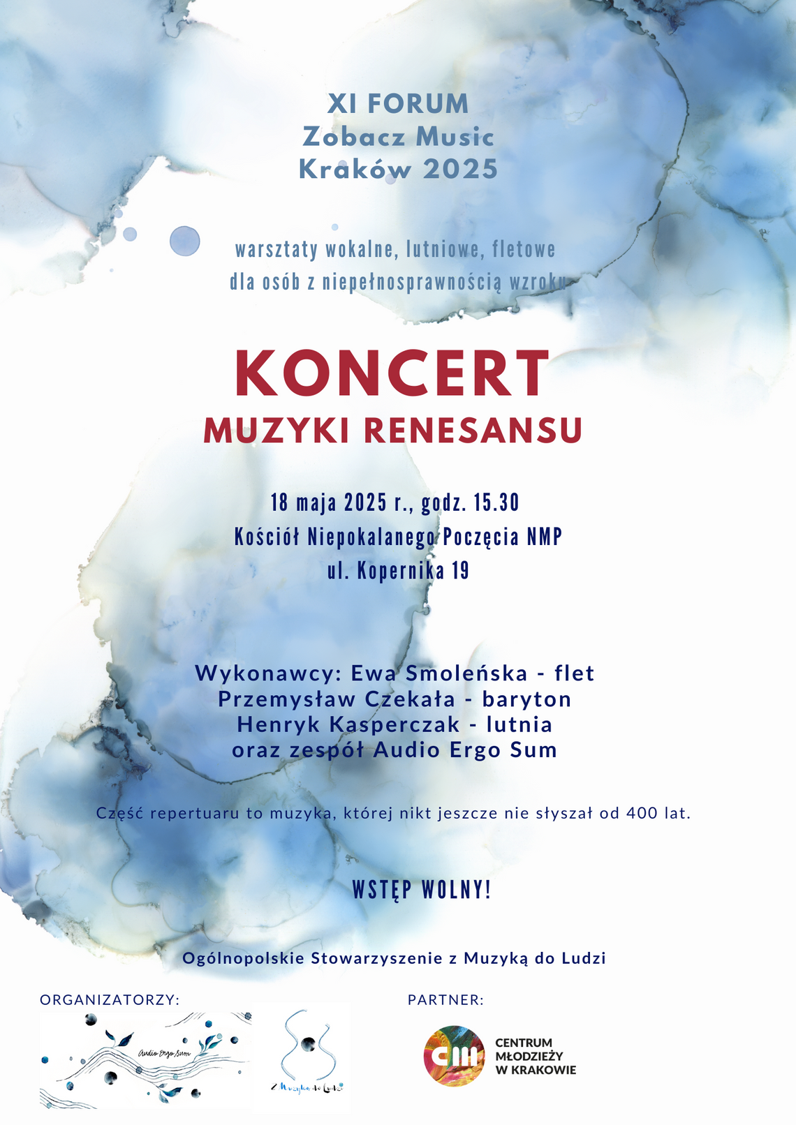Forum Zobacz Music Kraków, edukacja muzyczna osób niewidomych Kraków, muzyka klasyczna dla niewidomych, warsztaty muzyczne Kraków, Koncert Muzyki Renesansowej Kraków