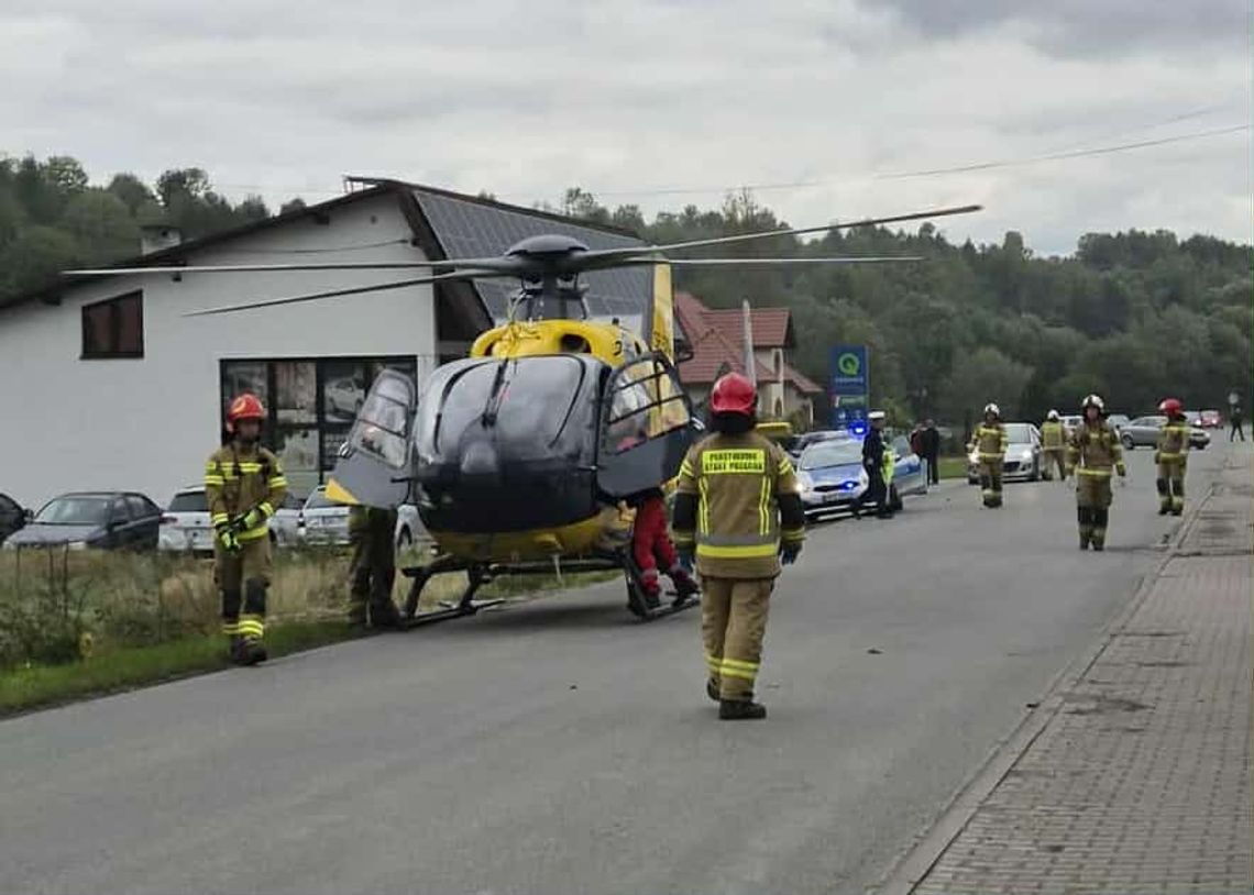 Bystra Podhalańska, zderzenie motocyklistów,  wypadek w Bystrej Podhalańskiej, wypadek drogowy, na sygnale, akcja ratunkowa